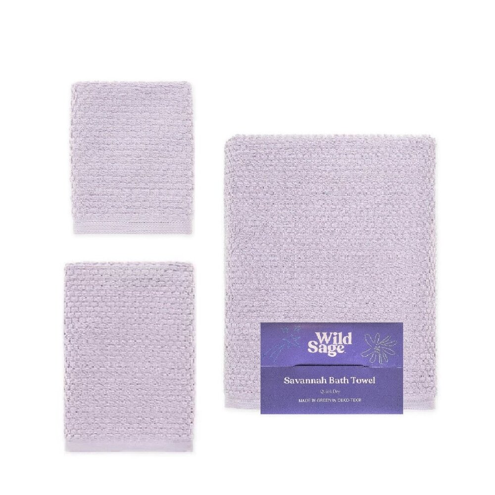 new LAVENDER  Wild Sage Savannah 90% Cotton Towel Set BATH + HAND + WASHCLOTH